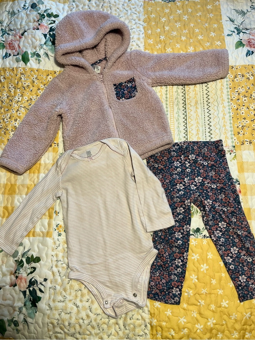 Carter's Lavender Sherpa Jacket, Striped Bodysuit & Floral Leggings Set 18 month